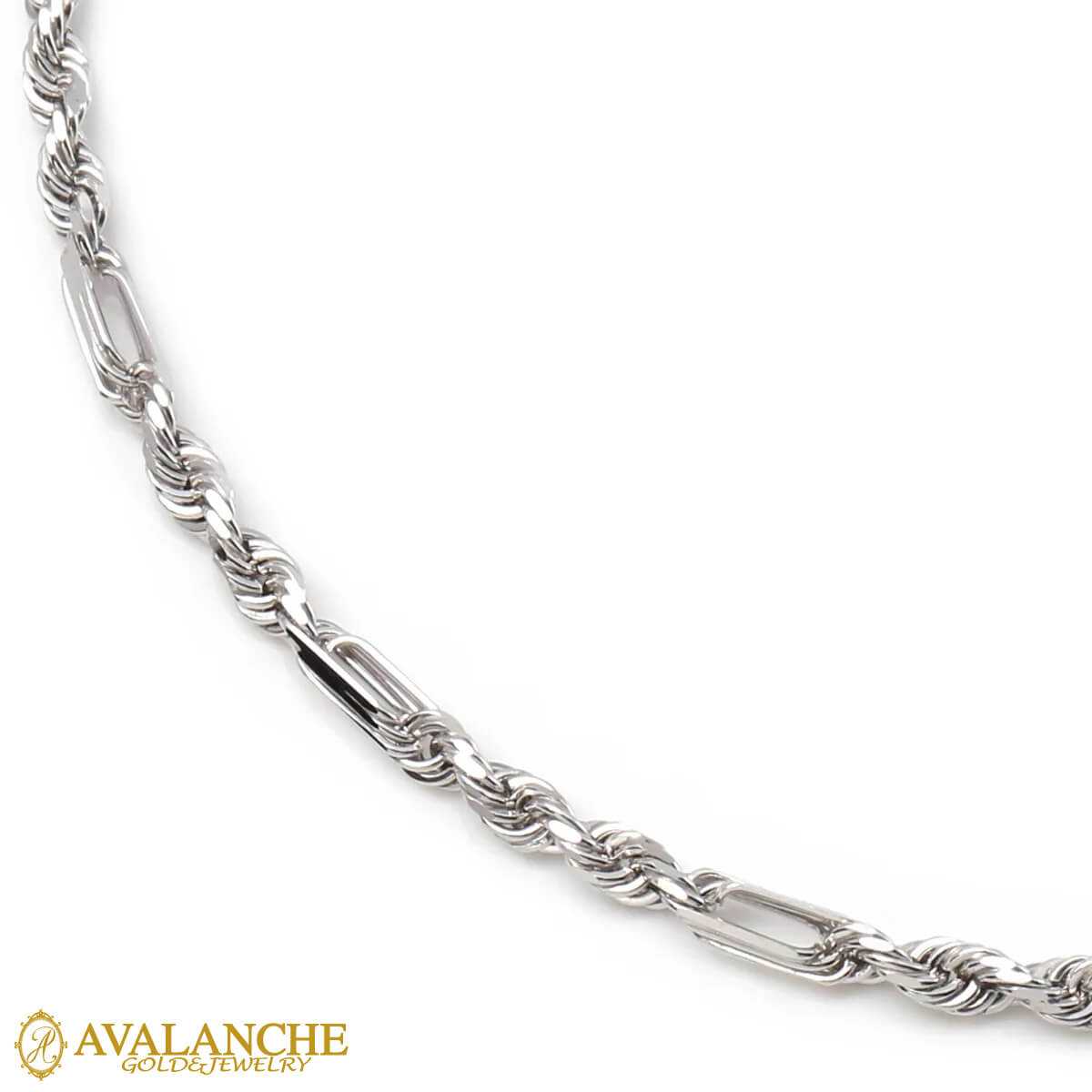 10K ホワイトゴールド フィガロープネックレス 幅3mm 45cm-55cm HKP0088｜AVALANCHE GOLD＆JEWELRY