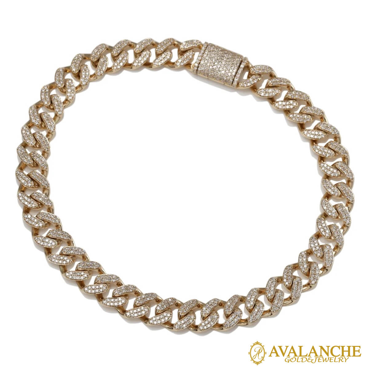 ダイヤモンド 14K イエローゴールド マイアミブレスレット 幅7mm 20cmADBA-8083-5｜AVALANCHE GOLD＆JEWELRY