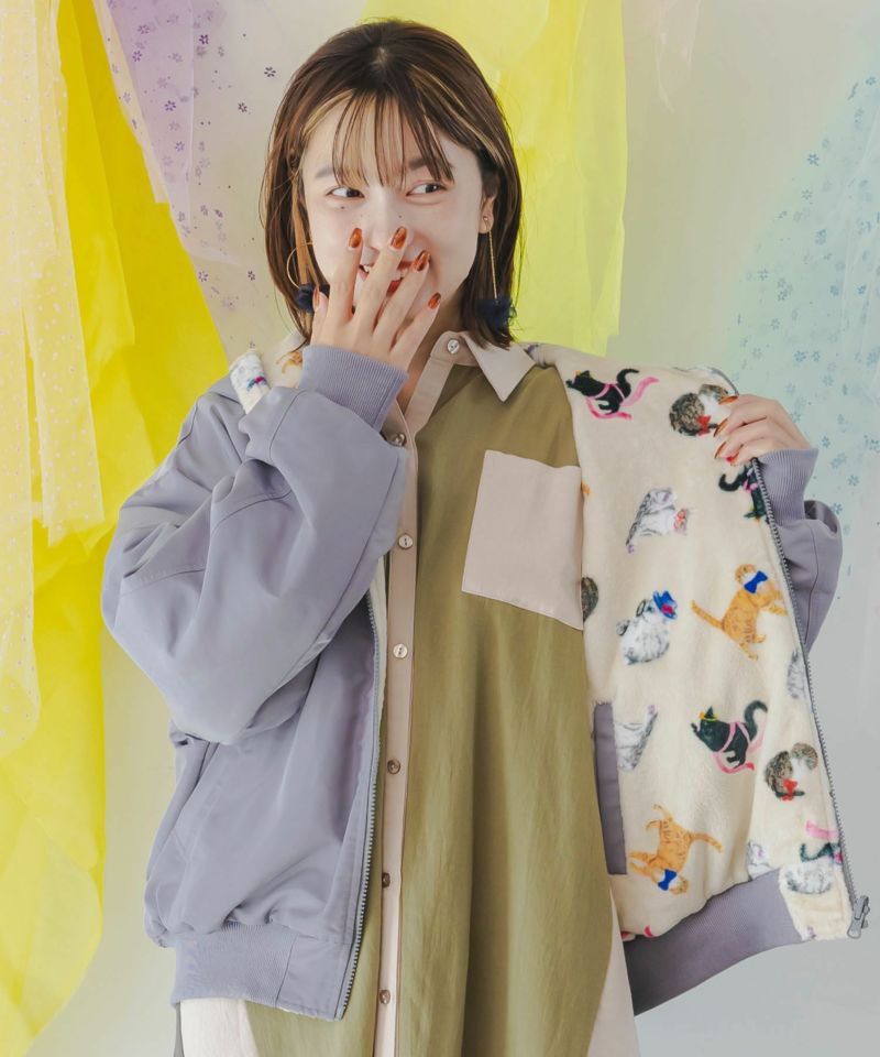 【美品】scolor✨花柄アップリケ風ブルゾン　総柄　アウター スカラー ScoLar スカラーでおめかし柄or花柄アップリケ風 2柄