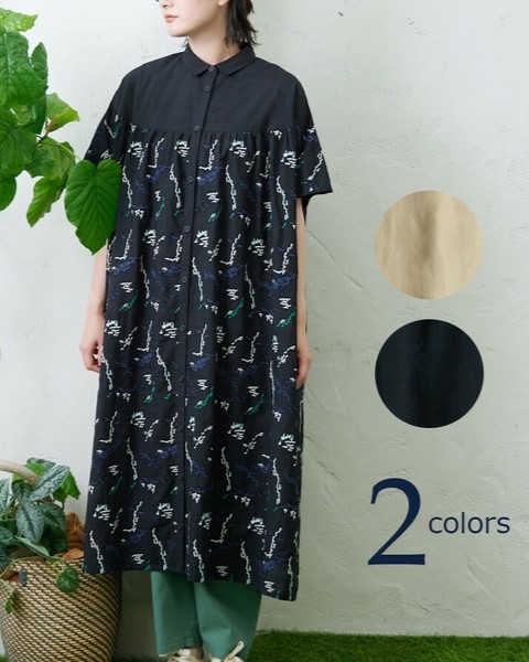 Emago リース刺繍切替えワンピース　ブラック Emago ワンピース EMAGO リース刺繍切替えワンピース : ZOZOTOWN