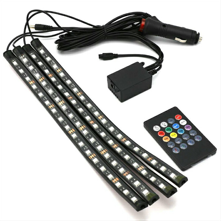 楽天市場 車用 Ledテープ フットライト 72led 8色切替 フットランプ 足元照明 内装ドレスアップ 装飾 防水 リモコン付き 簡単設置 エイベクト ストア