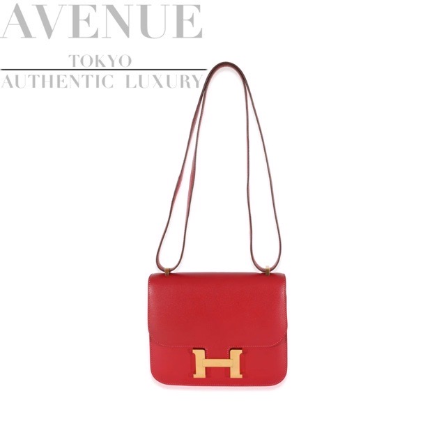 【大変美品】エルメス ミニコンスタンス 18 ルージュカザック スイフト ゴールド金具 ショルダーバッグ HERMES CONSTANCE MINI 18 ROUGE CASAQUE SWIFT GOLD HARDWARE【海外直輸入中古品】【中古】