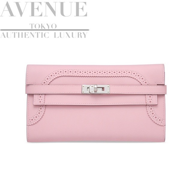 エルメス ケリー ロングウォレット ギリーズ 長金入れ さくら色櫻 スイフト しろがね色金具 HERMES KELLY LONG WALLET GHILLIES ROSE SAKURA SWIFT SILVER HARDWARE【中古】