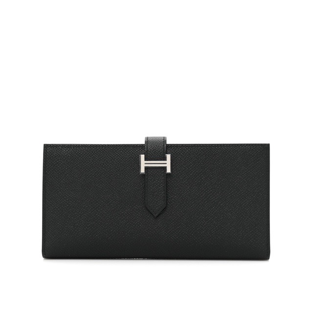 エルメス ベアンスフレ ベアンロングウォレット 黒いこと エプソン しろがね色金具 長金入れ HERMES BEARN GUSSET WALLET BLACK EPSOM SILVER HARDWARE【中古】