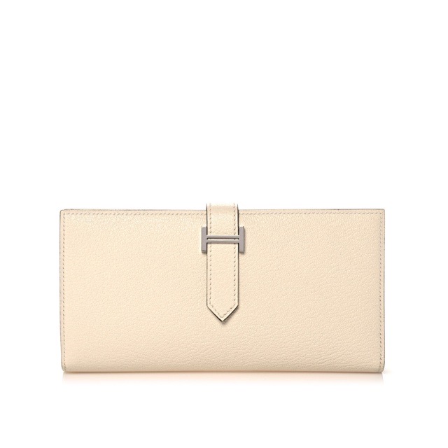 エルメス ベアンスフレ ベアンロングウォレット ナタ シェーブル しろがね色金具 HERMES BEARN GUSSET WALLET NATA CHEVRE SILVER HARDWARE【中古】