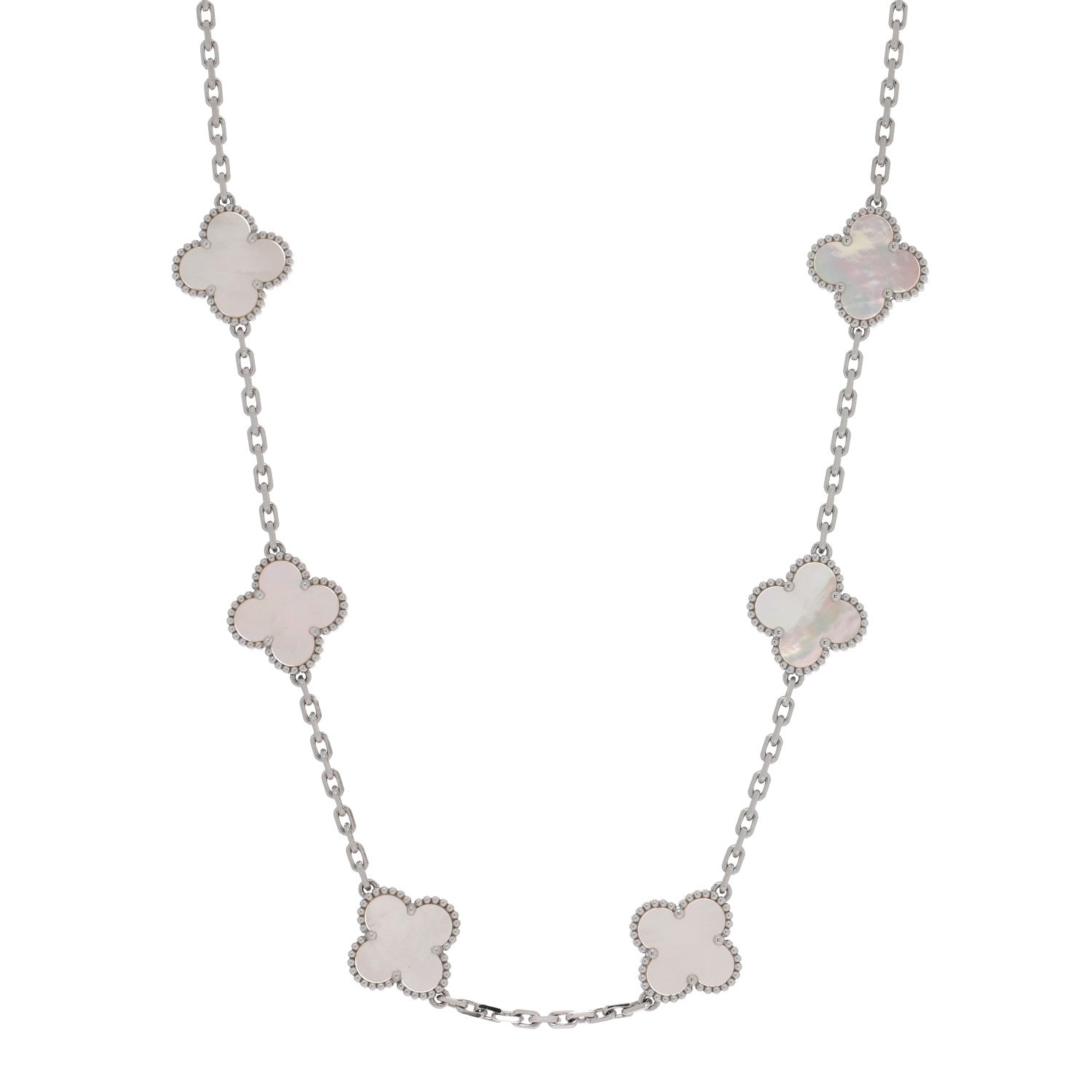 ヴァンクリーフ＆アーペル ヴィンテージアルハンブラ 10モチーフ ネックレス マザーオブパール 18K ホワイトゴールド VAN CLEEF & ARPELS VINTAGE ALHAMBRA 10 MOTIFS NECKLACE MOTHER OF PEARL 18K WHITE GOLD｜AVENUE TOKYO