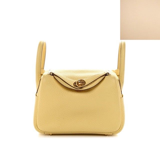 エルメス ミニリンディ 20 ヴェルソ ジョーヌプッサン ナタ トリヨンクレマンス ゴールド金具 HERMES MINI LINDY 20 VERSO JAUNE POUSSIN NATA TAURILLON CLEMENCE GOLD HARDWARE【中古】