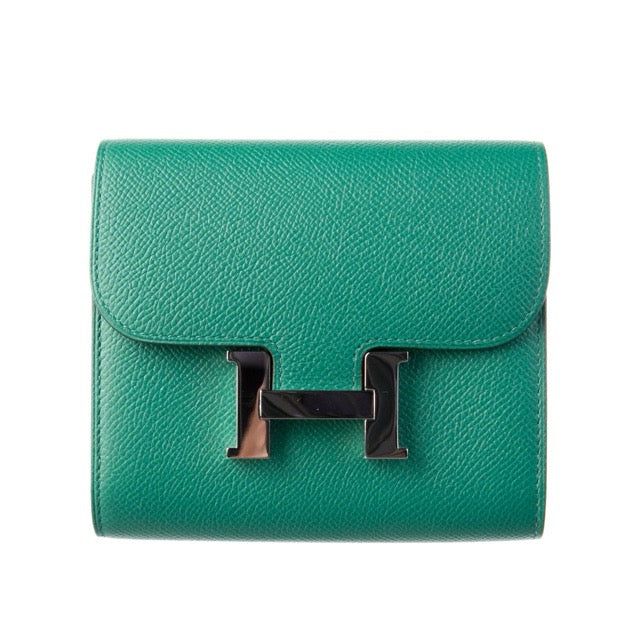 エルメス コンスタンス コンパクトウォレット ヴェールヴェルティゴ エプソン シルバー金具 折り財布 HERMES CONSTANCE COMPACT WALLET VERT VERTIGO EPSOM SILVER HARDWARE【中古】