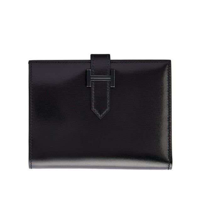 白黒 エルメス ベアン コンパクトウォレット Black ボックス席 黒いこと金具 ソーブラック 折り銭入れ