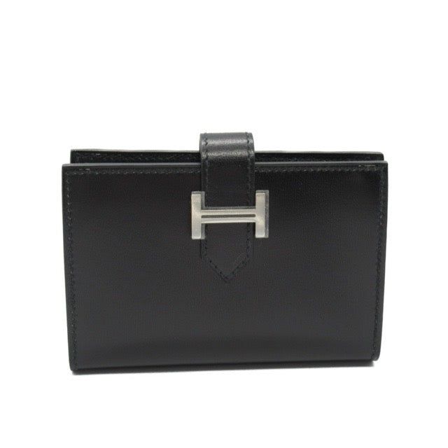 エルメス ベアン 歌留多保持者 ウォレット Black ボックスカーフ しろがね色金具 歌留多容れもの 銭入れ