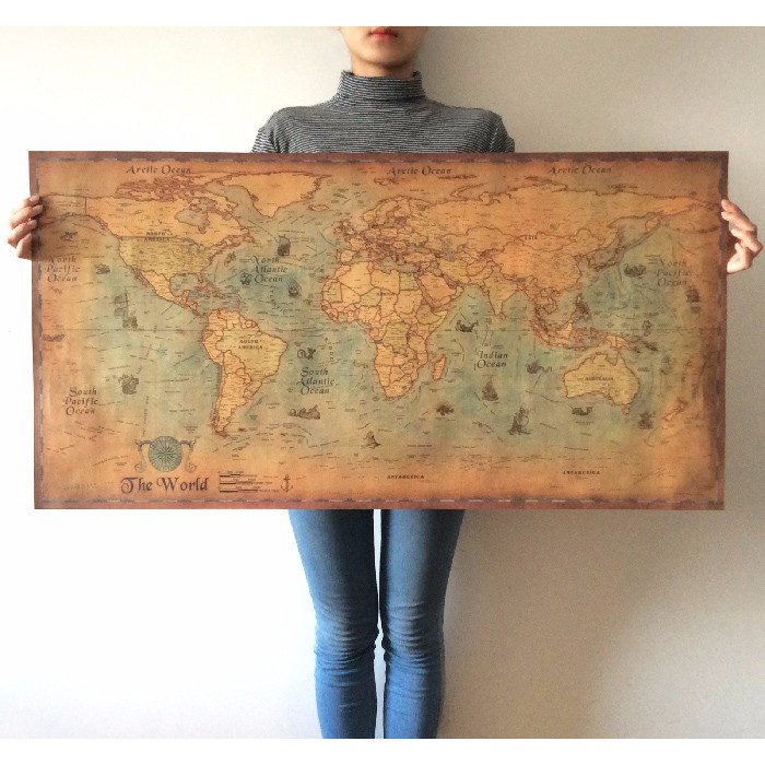 楽天市場 航海 世界地図 レトロー アンティーク風世界地図 アンティークマップ 壁飾り 50cm 100cm アヴィオス