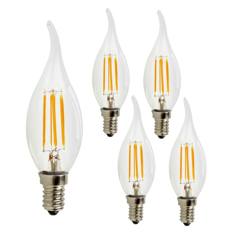 【5本】LED シャンデリア 電球 蝋燭 炎型 電球色(2700K) フィラメント 電球 炎型 4W/6W　E12/E14/E17 / E26　  PSE C35 | アヴィオス楽天市場店