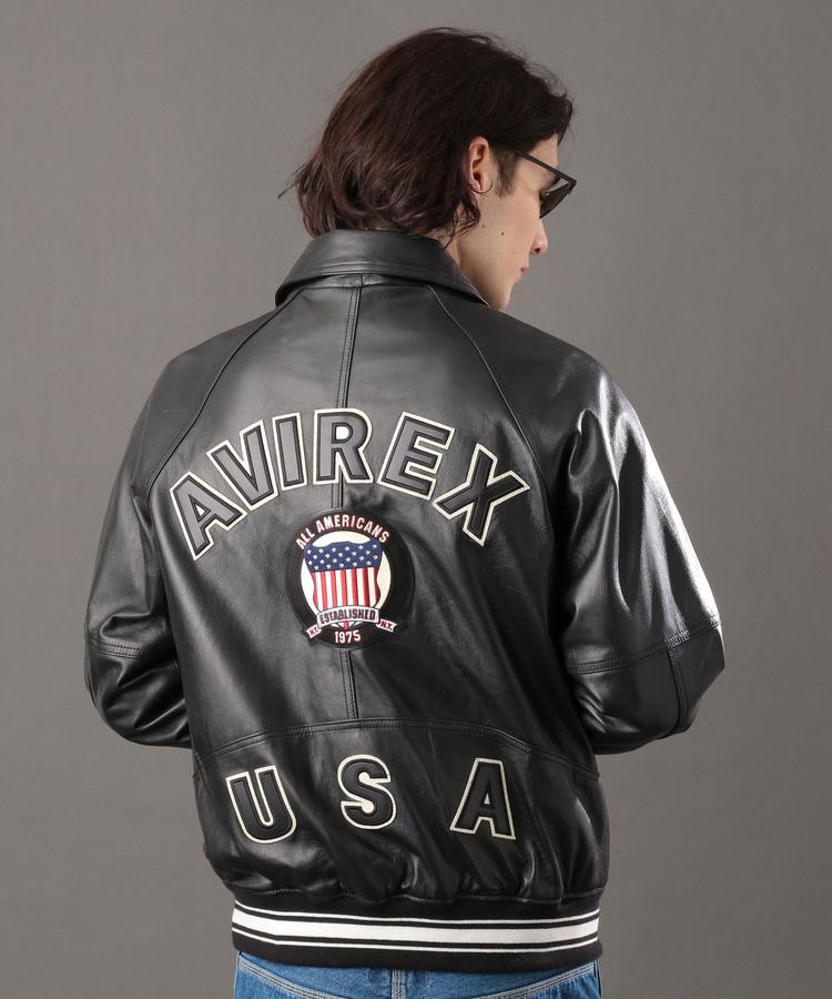 AVIREX◇SIGNATURE VARSITY JACKET/レザージャケット・ブルゾン/XXL/羊