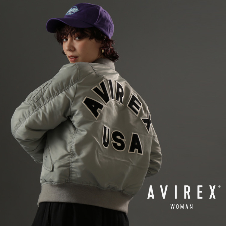 AVIREX 公式通販 レディースサイズ 背中にロゴ！定番フライトジャケット 新色を加え新登場！！ WOMENS MA-1  COMMERCIAL LOGO エムエーワンコマーシャル ロゴ (アビレックス アヴィレックス)ウィメンズ 女性 中わた アウター 大きめ： AVIREX