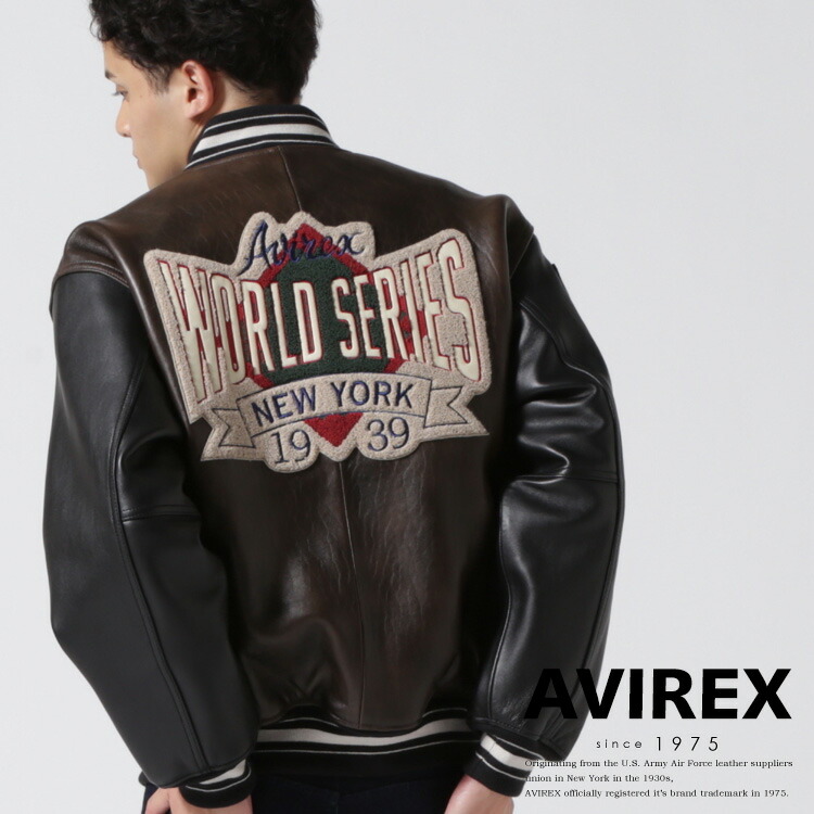 ダークブラウン　ビンテージ　Mサイズ　Avirex　レザージャケット 楽天市場】AVIREX NEW YORK VARSITY JACKET (6121044:NAVY