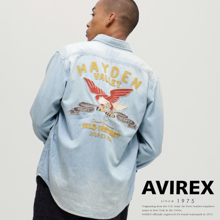 ★SALE｜AVIREX 公式通販｜EMB DENIM SHIRT &rdquo;HAYDEN VALLEY&rdquo;/刺繍デニムシャツ&ldquo;ヘイデンバレー&rdquo;(アビレックス アヴィレックス)メンズ 男性※セール品につき交換 返品不可｜AVIREX