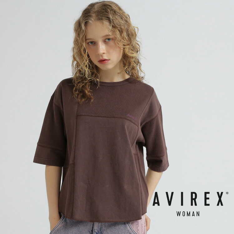 ★SALE｜AVIREX 公式通販｜ 《WOMAN》3/4SLEEVE WAFFLE MIX T-SHIRT/ワッフルミックスTシャツ (アビレックス アヴィレックス)レディース 女性 ※セール品につき交換 返品不可