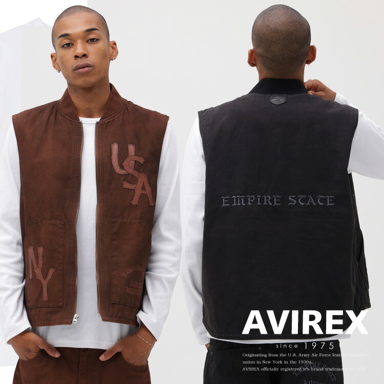 ★SALE|AVIREX 公式通販|LEATHER PATCH DUCK VEST/レザーパッチ ダック ベスト(アビレックス アヴィレックス)メンズ 男性※セール品につき交換 返品不可|AVIREX
