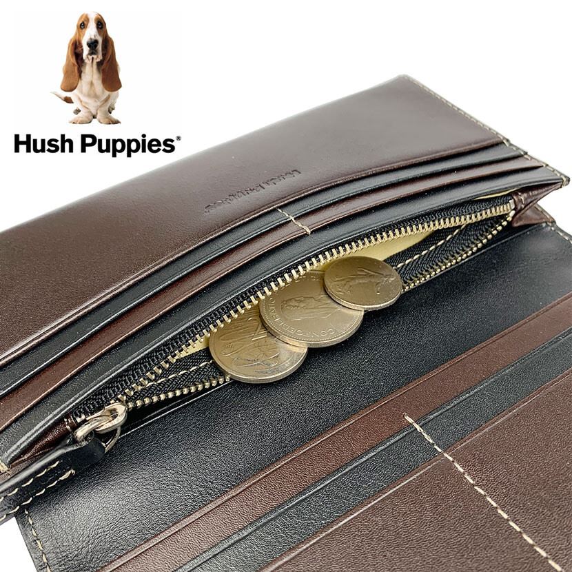 長財布 メンズ おしゃれ 本革 Hush Puppies ハッシュパピー リアルレザー バイカラー かぶせ ウォレット スリム 財布 カード  プレゼント ファスナー バッグ・小物・ブランド雑貨