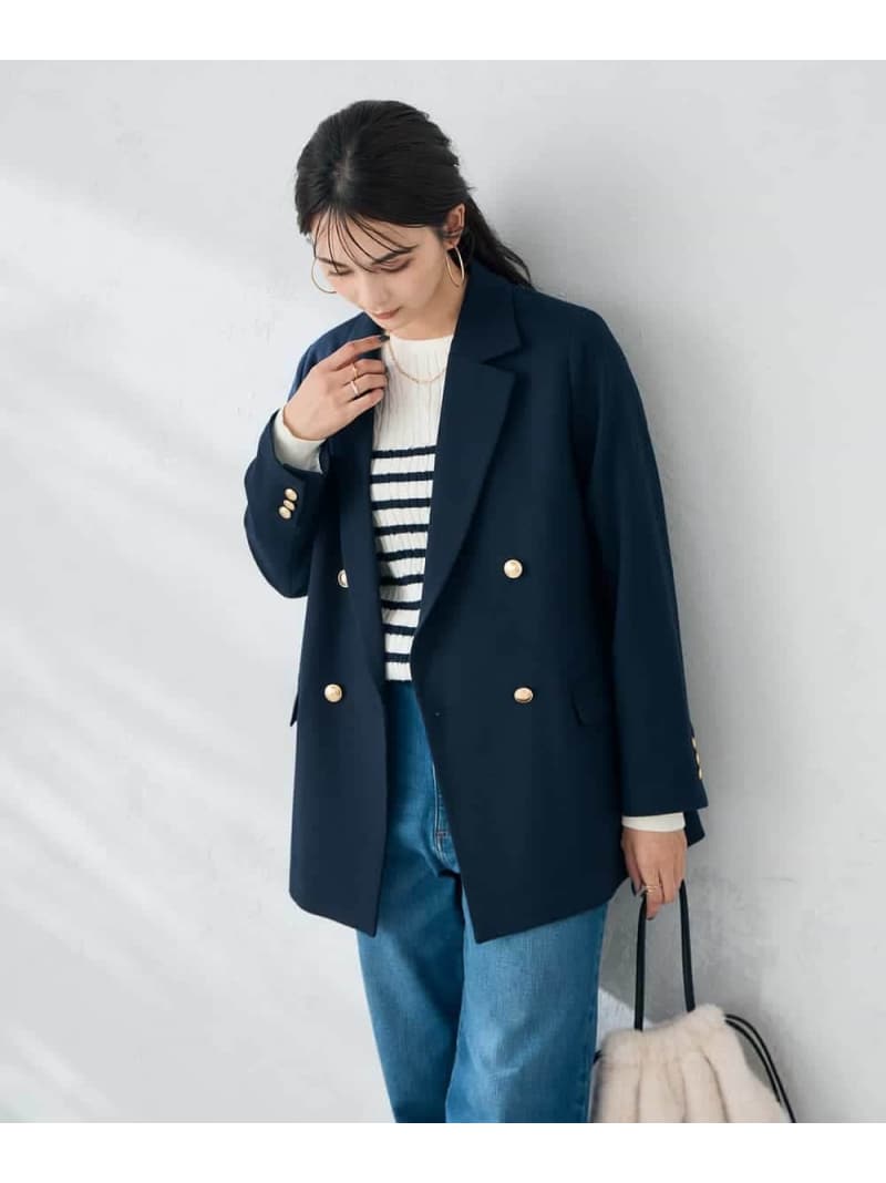 【SALE／30%OFF】【伸ばすこと/逐次刊行物InRed(宝島社)11月号掲げる】ダブルブレストジャケット a.v.v アー・ヴェ・ヴェ ジャケット・アウター テーラードジャケット・ブレザー 米国海軍 薄墨色【RBA_E】【貨物輸送無料】[ Fashion]
