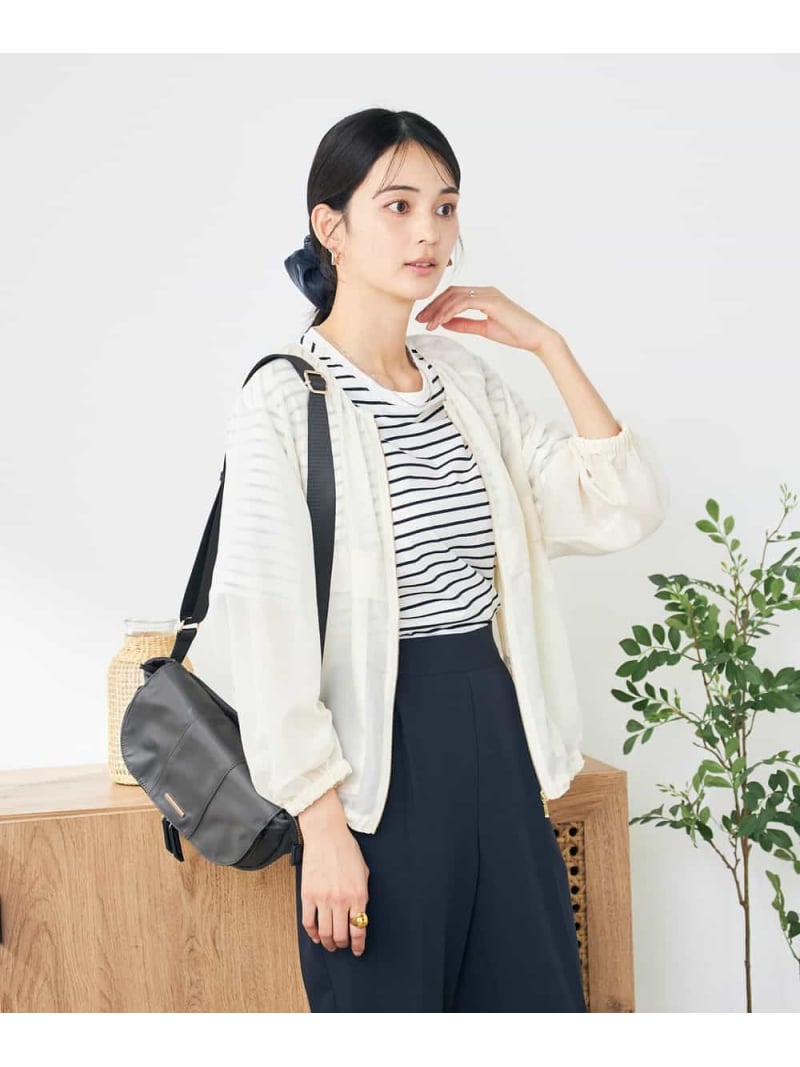 【SALE／20%OFF】【洗える/イージーケア/接触冷感/毛玉になりにくい】ノーカラーシアーブルゾン a.v.v アー・ヴェ・ヴェ ジャケット・アウター ノーカラージャケット ホワイト【RBA_E】【送料無料】[ Fashion]