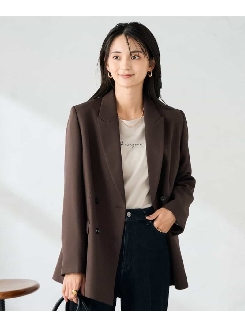 【SALE／30%OFF】【洗える/イージーケア/ストレッチ】パウダーツイルダブルブレストジャケット a.v.v アー・ヴェ・ヴェ ジャケット・アウター テーラードジャケット・ブレザー ブラック ブラウン【RBA_E】【送料無料】[ Fashion]｜a.v.v