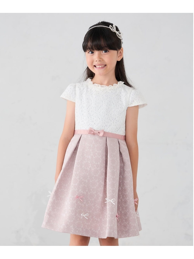 [110-130]【セレモニー/オケージョン/結婚式】フラワージャガードフィット&フレアワンピース a.v.v アー・ヴェ・ヴェ ワンピース・ドレス ドレス ピンク ベージュ パープル【送料無料】[ Fashion]