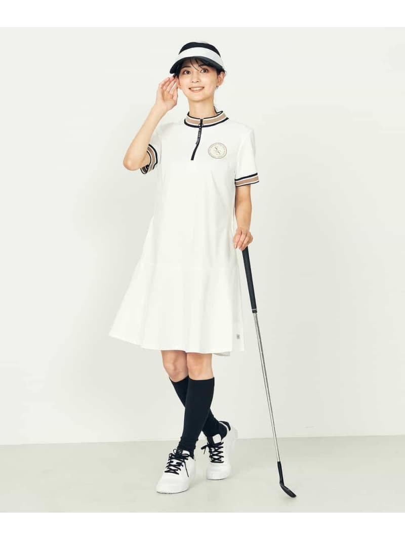 [SALE/ 5% OFF] Women's Golf Wear/ Half Zip Mock Neck Dress A.V.V A.V.V. V.V. Dress Dress White Black [RBA_E] [Free Shipping] [Rakuten Fashion]