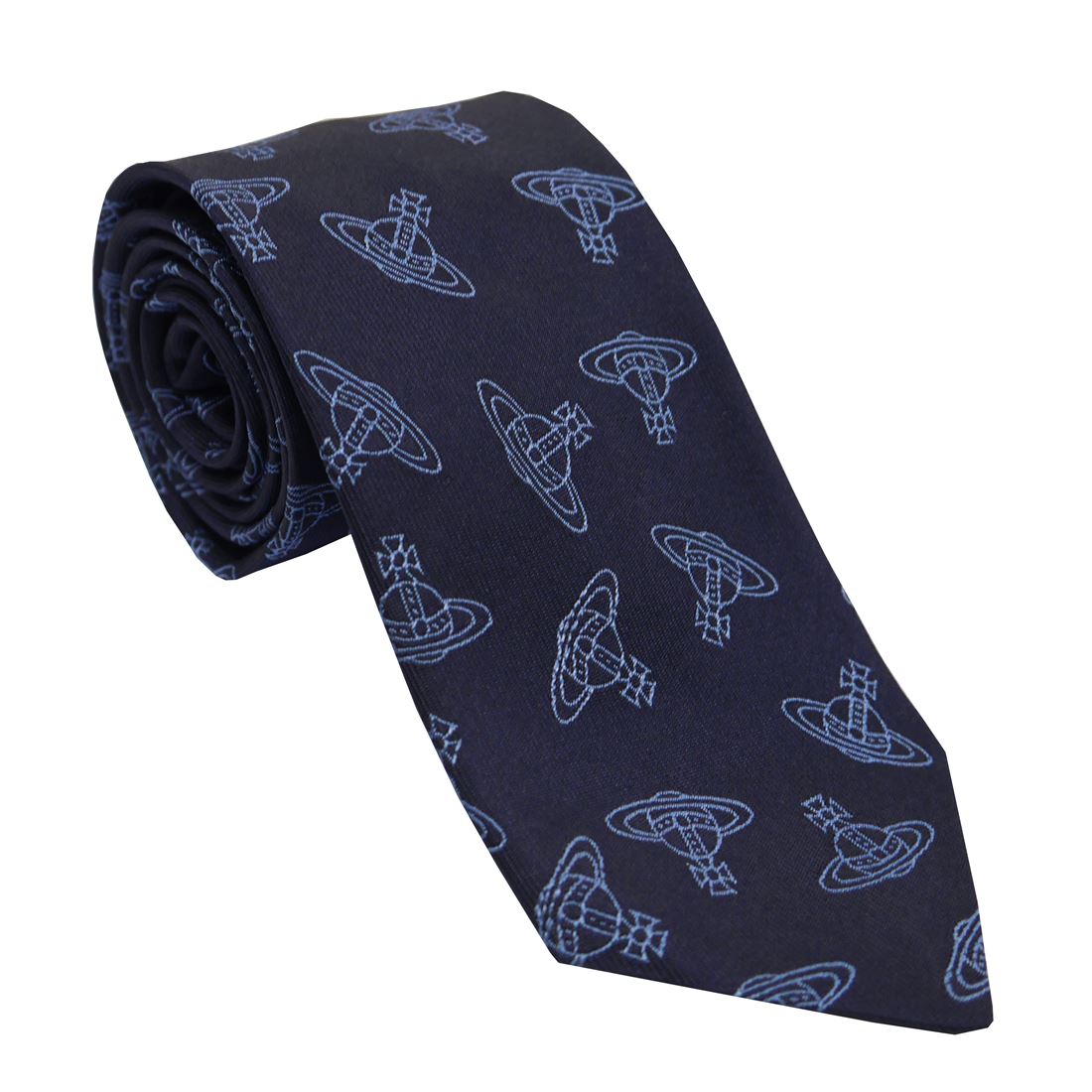Vivienne Westwood ヴィヴィアンウエストウッド ネクタイ AW2024モデル 81050001-W0106-K410-NAVY BLUE ネイビーブルー 7cm シルク100％ 送料無料 プレゼント ギフト メンズ 専用BOX 就職祝い 父の日 バレンタイン クリスマス