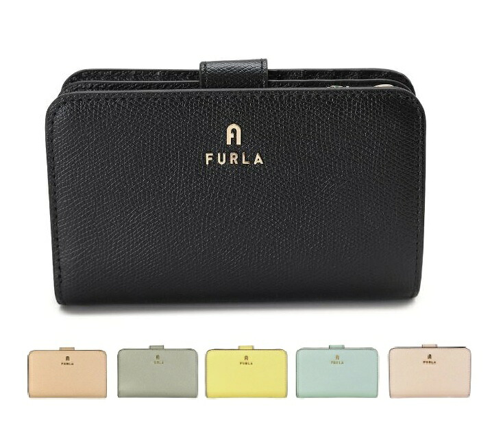 FURLA フルラ 二つ折り財布 カメリア Mサイズ ブラック レディース FURLA WP00314 ARE000 O6000 AQ000 3788S 3789S 3790S 4304S ブラック アクア グレー イエロー ピンク パウダーピンク ベージュ CAMELIA WALLET｜カウフル　店