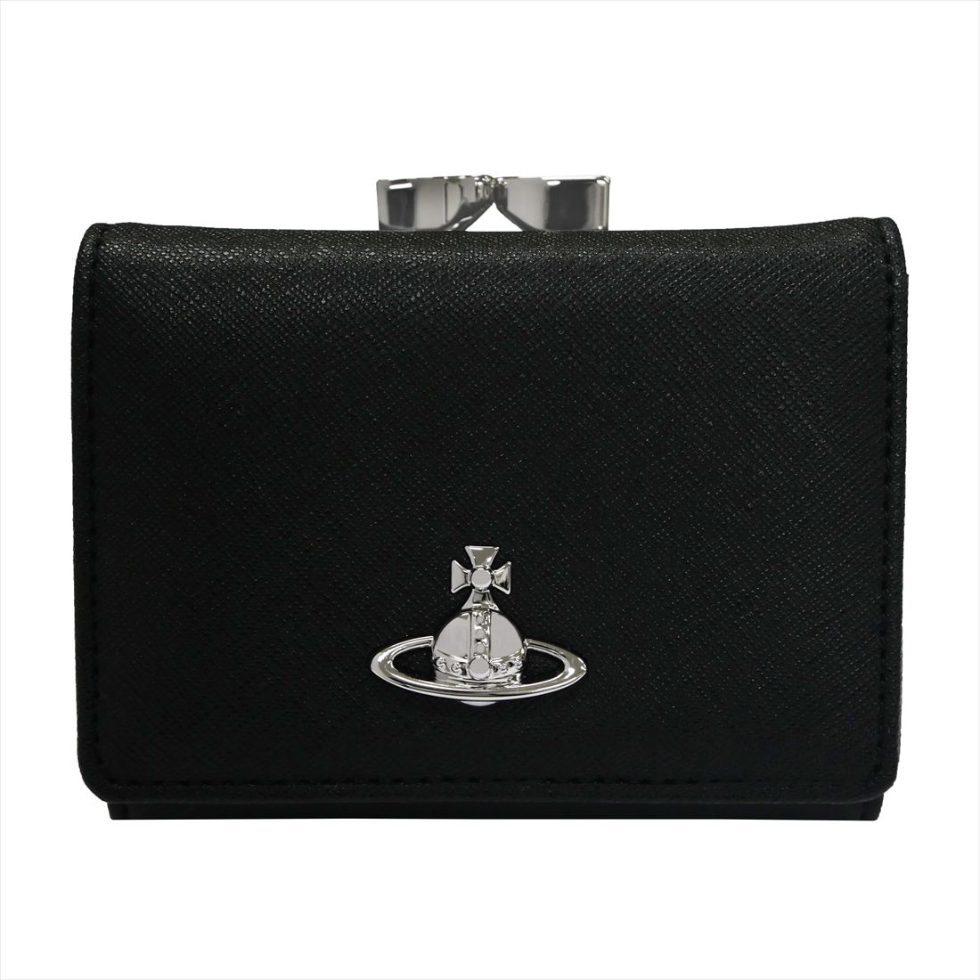 Vivienne Westwood ヴィヴィアンウエストウッド SAFFIANO PLAIN 5115002MW-S0021 三つ折り紙入れ（御釣りガマ口） N401 BLACK 貨物輸送無料 差し上げ物 差し上げ物 紙入れ 革小物