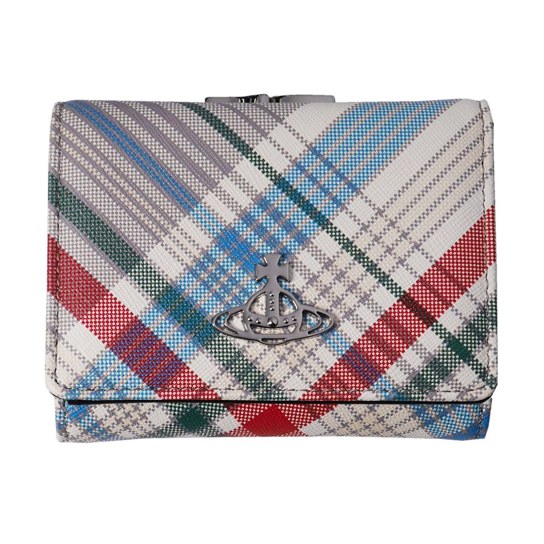 Vivienne Westwood ヴィヴィアンウエストウッドSAFFIANO PRINT 51010018U-L0057-PF 三つ折り紙入れ（御釣りガマ口） O101 MADRAS CHECK 貨物輸送無料 差し上げ物 差し上げ物 紙入れ 革小物