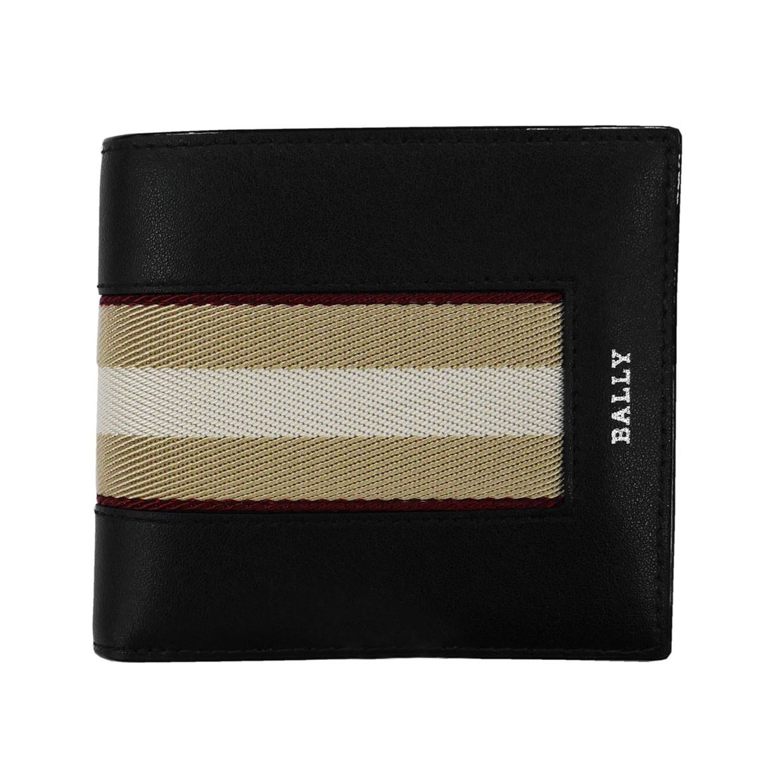 BALLY 二つ折り財布 黒 レザー ストライプデザイン 箱付き Bally バリー BALLY ストライプ レザー ウォレット 二つ折り 長