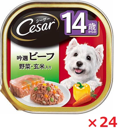 【24個セット】シーザー　１４歳　吟選ビーフ　玄米・野菜入り １００ｇ マース ペット フード ドッグフード まとめ買い