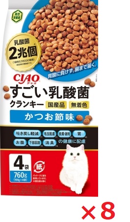 【8個セット】ＣＩＡＯ　すごい乳酸菌クランキー　かつお節味１９０ｇ&times;４袋 いなば　ペットフード　ペット まとめ買い｜カウフル　店