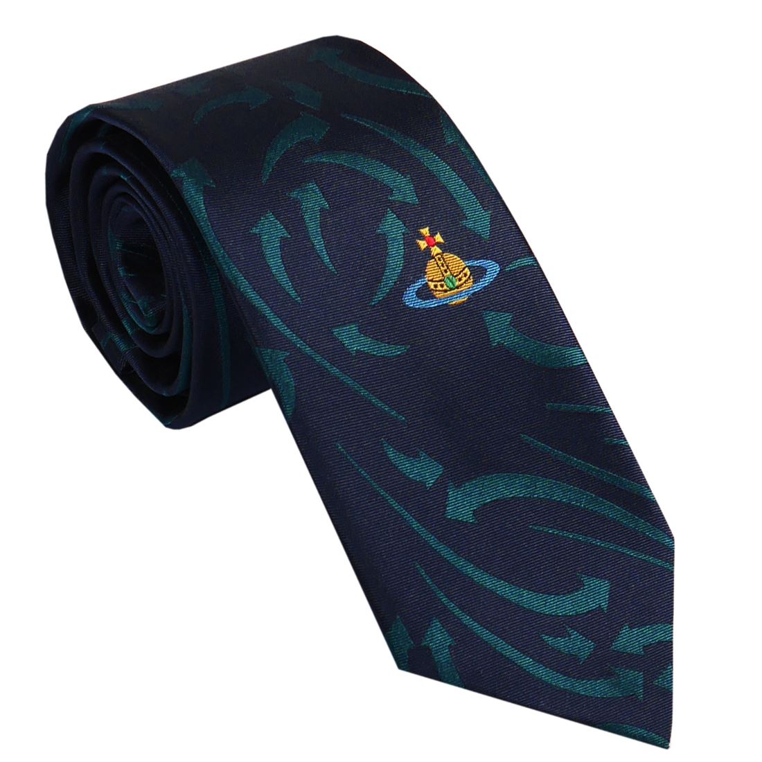 Vivienne Westwood ヴィヴィアンウエストウッド ネクタイ メンズ 2022AW S81050001W00CB K411-DARKBLUE ダークブルー 幅7cm 送料無料 専用BOX 箱付き シルク100％ ギフト 人気 高級 ブランド