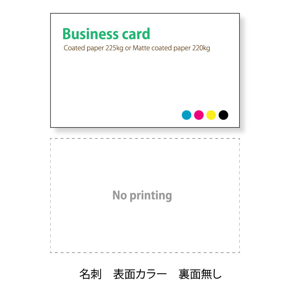 名刺 ショップカード 印刷 カラー表面のみ コート225kg 0枚単位 名刺ケース1個付属 オフセット印刷 厚すぎず 薄すぎずの当店おすすめの用紙 での名刺作成です うっすら光沢のあるコート紙での印刷です コート225kg 0枚単位 名刺 ショップカード作成前にイメージ確認