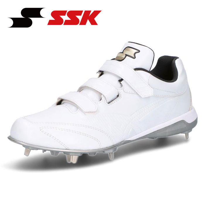 ★中学生、高校生向けのエントリーモデル★【 SSK エスエスケイ 】【 シューズ 靴 】 野球 金具 スパイク グローロード TT-VW3 3本 ベルト 白 高校野球 SSF3010 (1010) ホワイト&times;ホワイト [ten][241206][amz]｜Awa-spo 店