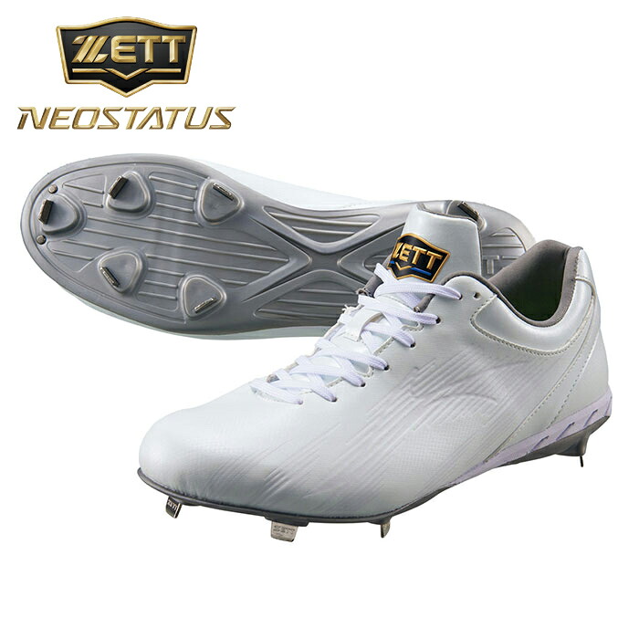 ★ゼットスパイクの中で最軽量★【 ゼット ZETT 】【 シューズ 靴 】 野球 金具 スパイク ワイド 幅広 ネオステイタス WH 埋込み 白 軽量 軽い BSR2218WH (1111) ホワイト&times;ホワイト [ten][250928][amz]｜Awa-spo 店