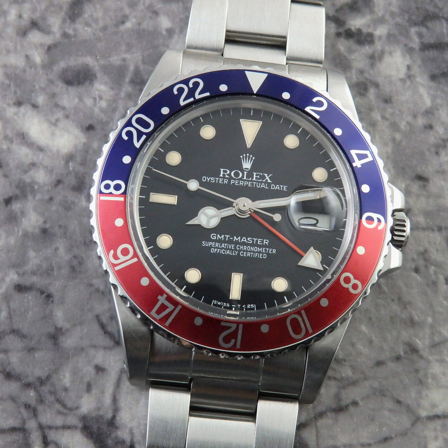 ロレックス GMT マスター 16750 ヴィンテージ 1984年 ギャランティ 保証付 ROLEX アンティーク時計 GMT MASTER 自動巻 Cal.3075 ブラックダイヤル 黒文字盤