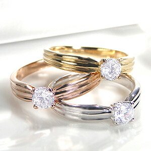 K18PG/YG/WG ひと粒 ダイヤモンド リング【0.3ct】 指輪 大粒 １粒 0.3カラット ピンク イエロー ホワイト ダイヤ リング ダイア ピンキー ４本爪 １８金 ４月誕生石 ギフト 重ねづけ ゴールド シンプル