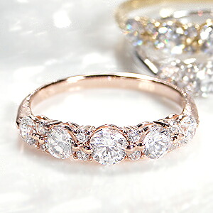 K18YG/WG/PG ダイヤモンド リング【1.0ct】ファッション ジュエリー レディース 指輪 リング ゴールド ダイヤ エタニティ ダイヤリング ダイア グラデーション イエローゴールド ホワイトゴールド ピンクゴールド ４月誕生石 ギフト ピンキー 豪華 5石 結婚 婚約｜AXEE