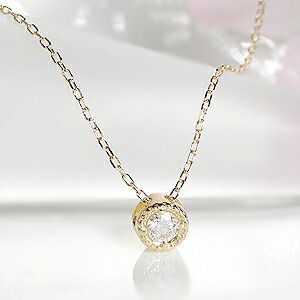 K18 WG/YG/PG ミル打ち 一粒ダイヤモンド ネックレス 【0.1ct】ジュエリー アクセサリー レディース ダイヤネックレス ダイア ペンダント 送料無料 品質保証書 フクリン留め ギフト プレゼント アンティーク 0.1カラット ひと粒 大粒 18金 入学祝い|AXEE