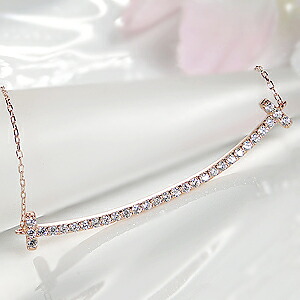 K18 WG/YG/PG 【0.30ct】ロングタイプ ダイヤモンド ライン ペンダント ネックレス ジュエリー アクセサリー レディース ダイヤ ネックレス 送料無料 品質保証書 ゴールド プレゼント 0.3カラット ライン Tワイヤー T Tモチーフ スマイル かわいい｜AXEE