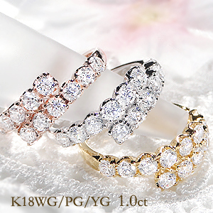 K18YG/PG/WG ダイヤモンド エタニティリング【1.0ct】 ピンキーリング 重ねづけ ジュエリー レディース 指輪 ダイヤリング ダイヤ エタニティ ダイア プラチナ ４月誕生石 ギフト プレゼント 豪華 ゴージャス 1カラット 1ct