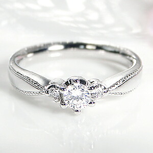 Pt900【0.23ct】ミルククラウン 一粒 ダイヤモンド リング指輪 プラチナ ダイヤ リング ダイア クラシカル アンティーク ピンキー 人気 可愛い おしゃれ ４月誕生石 ギフト 重ねづけ｜AXEE