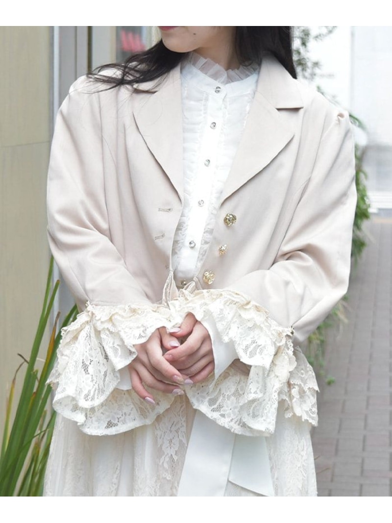 axes femme】ジャケット アウター ジップアップ 編み上げリボン レース レースフリル編上ジャケット | レディース服・レディース