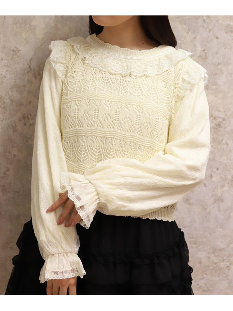 レース編みニット axes femme アクシーズファム トップス ニット イエロー ホワイト【送料無料】[ Fashion]