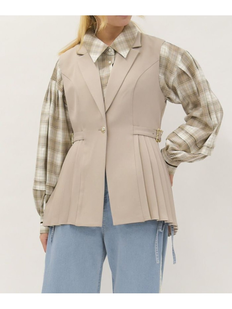 サイドプリーツベスト axes femme アクシーズファム トップス ベスト・ジレ ベージュ【送料無料】[ Fashion]