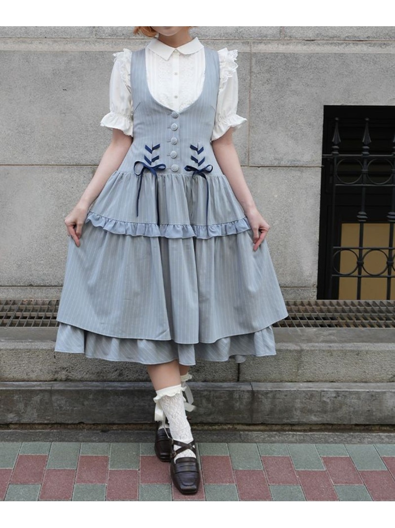 ダブルリボンストライプジャンパースカート axes femme POETIQUE アクシーズファム 衣装・御召しもの 衣装 青み【貨物輸送無料】[ Fashion]
